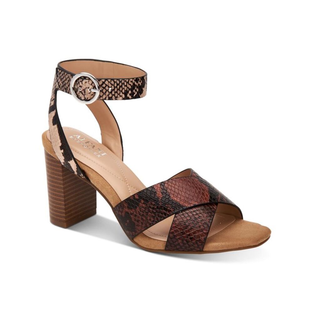 ALFANI Womens Brown Snake Print Irinna Square Toe Block Heel Sandals 5.5 M